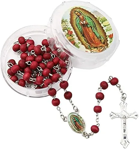 Vista 4 de Alitaver 12 piezas de recuerdos de fiesta de bautismo de madera perfumada blanca Rosario Guardián Ángel Bebé Ángel Nuestra Señora de Guadalupe San