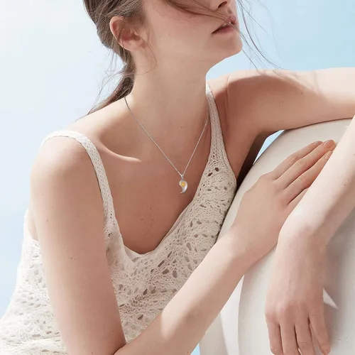 Vista 3 de XIXLES Yin Yang - Collar de plata de ley 925 con luna y sol a juego para parejas, para 2 amistades, mejores amigos, parejas, familiares