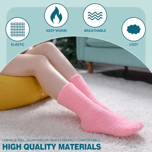 Vista 5 de Calcetines mullidos para mujer, calcetines acogedores y esponjosos, suaves y cálidos, de forro polar de felpa para dormir, calcetines de regalo
