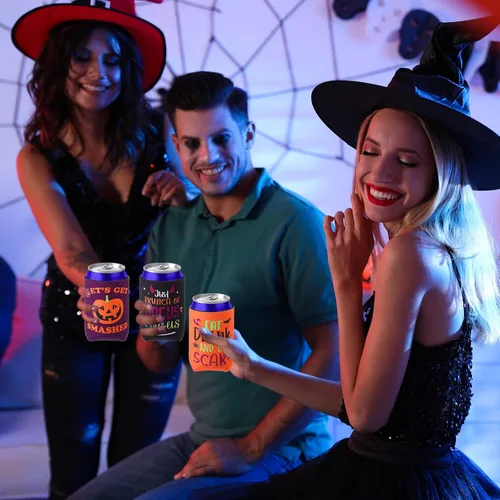 Vista 6 de 24 fundas para enfriar latas de Halloween – 12 onzas divertidas de calabaza y gato aislado para latas de cerveza, funda delgada para bebidas frías