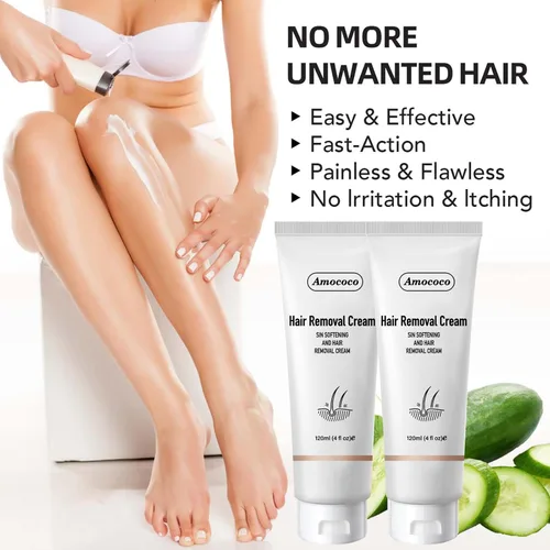 Vista 4 de Kit de crema depilatoria sin dolor, crema depilatoria eficaz para mujeres y hombres, formulada con pepino para una piel suave, removedor de vello