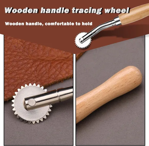 Vista 4 de Nitlak - 2 espaciadores de marcado de puntada, rueda de rastreo, rueda de salto para coser Tracing Wheel with Wooden Handle Stainless Steel Pounce