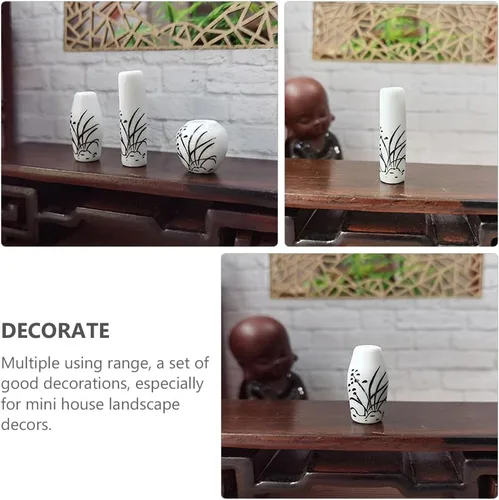 Vista 3 de Abaodam Juego de 3 jarrones de flores pequeños en miniatura, accesorios para casa de muñecas, 1 12 escala, mini jarrón decorativo para manualidades