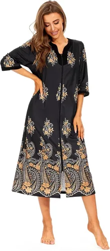 Vista 5 de Bloggerlove House Dresses for Womens Robe Long Zip Up House Coat Half Sleeve Night Gowns Comfy Sleepwear Print Loungewear