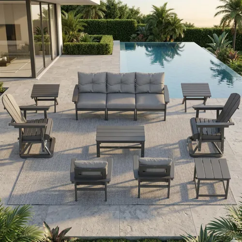 Vista 34 de Juego de muebles de patio HDPE de 13 piezas con mesas