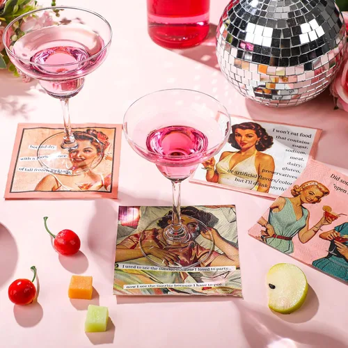 Vista 7 de Watersay 100 piezas de divertidas servilletas de cóctel, servilletas de cóctel "Llámame", servilletas decorativas retro para fiestas de Navidad