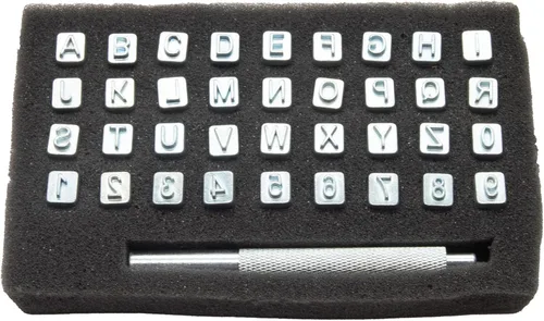Vista 2 de Realeather T8137 Juego de herramientas de sellos de cuero para artesanía de cuero, alfabeto y número, 1/4 ", cromo, 36 cabezas de sello