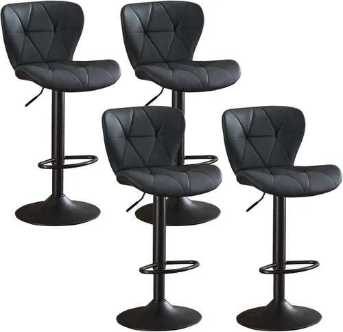 Vista 15 de Juego de 2 taburetes de bar, taburetes de bar giratorios ajustables con respaldo, taburetes de bar de piel sintética de altura de mostrador de 24 a