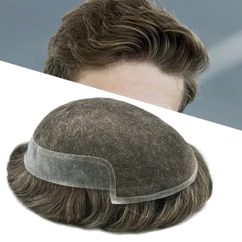 Vista 43 de Mens Toupee Remy Human Hair System For Men Bleached Knot Toupee Hair Piece For Men French Lace Toupee For Men Hairpiece 8X10#17 Dark Ash Blonde 90%