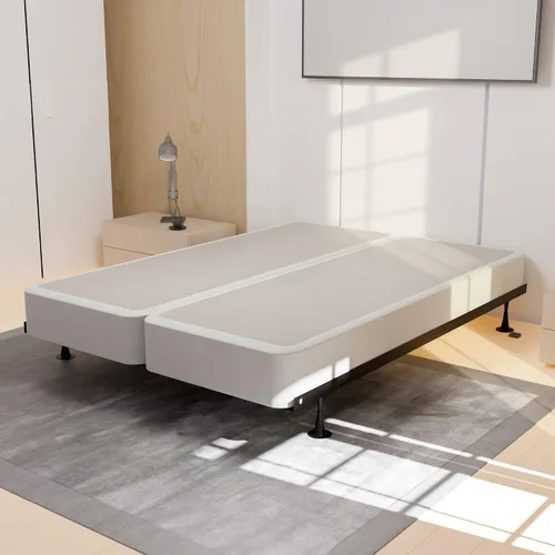 Vista 9 de Spring Solution - Juego de somier/base tradicional de madera dividida de 4 pulgadas para colchón, marco de madera con diseño de paneles de tela Negro
