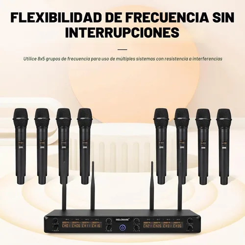 Vista 4 de MELONARE Sistema de micrófono inalámbrico de 8 canales UHF 500MHz MWM-81F
