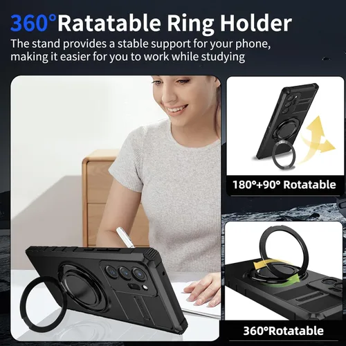 Vista 4 de Funda magnética para Samsung Galaxy Note 20 Ultra compatible con carga inalámbrica MagSafe, con 1 protector de pantalla, anillo de soporte integrado