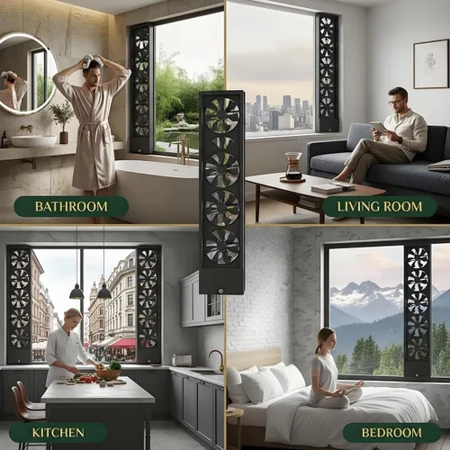 Vista 7 de Ventilador de escape vertical para ventanas corredizas, ventilador retráctil reversible de flujo de aire para ventana del hogar con control de Negro