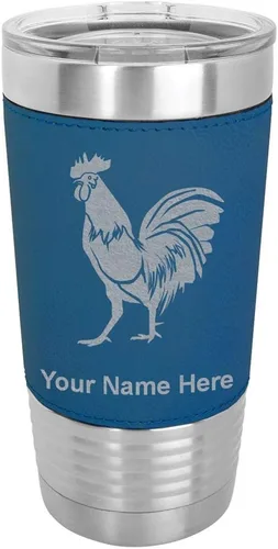 Vista 15 de LaserGram Vaso aislado al vacío de 20 onzas, gallo, grabado personalizado incluido (piel sintética, estilo béisbol)