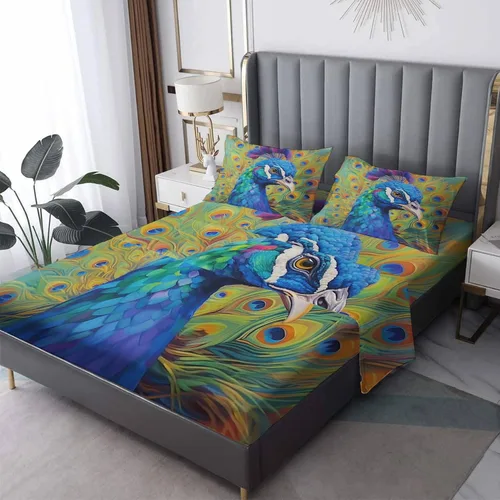 Vista 8 de Juego de sábanas de 3 piezas con diseño de pájaros y fundas de almohada, tamaño individual, sábanas y fundas de almohada con estampado de flores