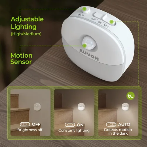 Vista 3 de AUVON - Luz nocturna recargable con batería, mini con sensor de movimiento, luz LED blanca fría autoadhesiva para armario con sensor de atardecer a