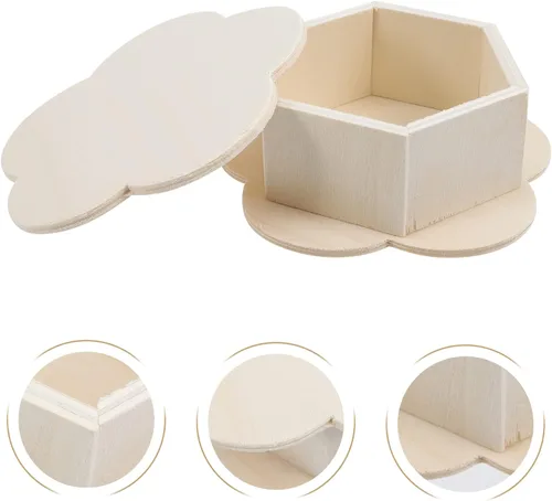 Vista 5 de iplusmile Caja de madera Caja de madera 3 piezas Caja de joyería de madera sin terminar con forma de flor, caja organizadora de almacenamiento