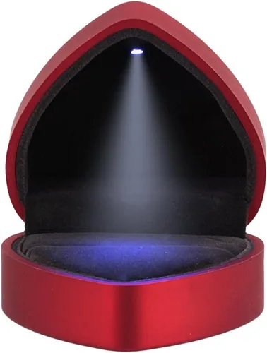 Vista 3 de Naimo Caja de anillo de compromiso, aretes, monedas, caja de anillos con luz LED para propuesta, compromiso, regalo de boda (rojo)