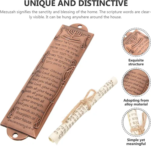 Vista 7 de EXCEART Mezuzá con puerta de desplazamiento judía Mitzvah puerta Mezuzah caja de mezuzá de metal placa de mezuza regalo judío Hannukah regalo