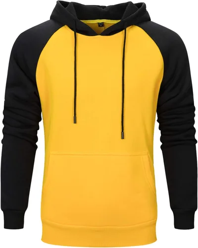 Vista 6 de Sudadera con manga larga estilo raglán en contraste, con forro polar, con capucha y bolsillo tipo canguro, para hombre
