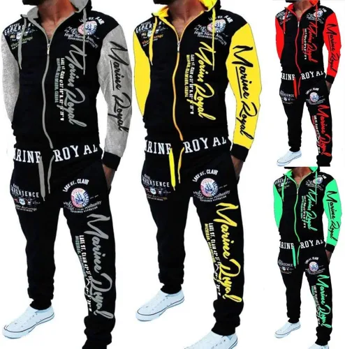 Vista 7 de HHGKED Conjunto de sudadera casual con capucha y cremallera completa con cintura elástica para hombre