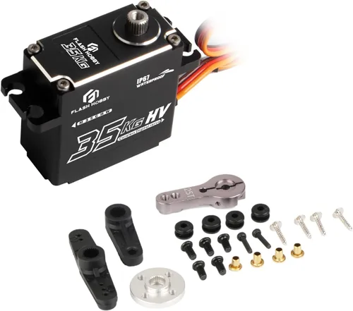 Vista 7 de FLASH HOBBY Servo sin núcleo de 77.2 lbs de alto par de torsión servo de engranaje de metal completo, IP67 resistente al agua servo RC con ángulo