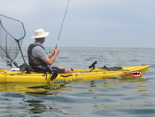 Vista 5 de 2 calcomanías de kayak con dientes de tiburón, impermeables, divertidos, accesorios gráficos para kayak, canoa, pesca, barco, automóvil, camión