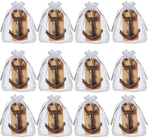 Vista 3 de 30 piezas de abrebotellas de ancla náutica de esqueleto con bolsa transparente blanca y tarjeta para recuerdos de fiesta de boda y decoraciones baby