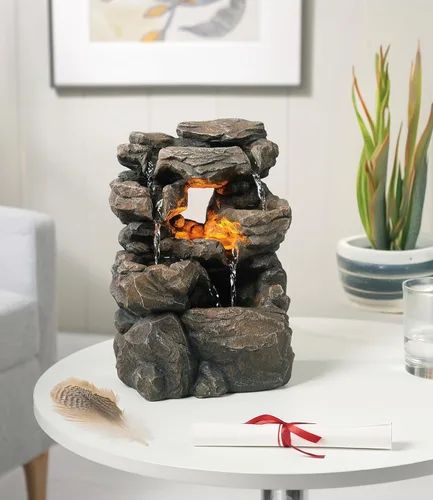 Vista 10 de Fuente de mesa interior Buda exquisita estatua de meditación sentada, fuente de agua de escritorio, fuente zen decorativa con bola rodante