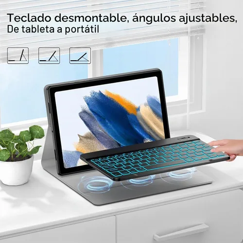 Vista 3 de JUQITECH - Funda con teclado inalámbrico retroiluminado para Samsung Galaxy Tab A8 de 10,5 pulgadas