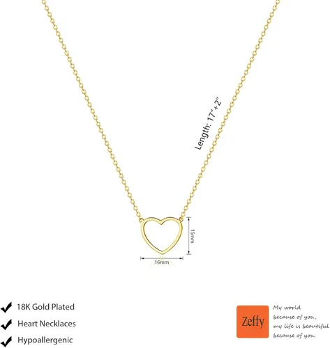 Vista 6 de Zeffy - Lindo collar de corazón chapado en plataoro de 18 quilates, collar de cadena con dije de corazón pequeño para mujer, joyas delicadas de oro