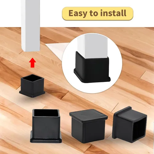 Vista 8 de Flyshop Tapones de PVC para patas de silla de patio, protectores de suelo cuadrados negros 10 unidades, 1 pulgada x 1 pulgada, 0.984 x 0.984 in