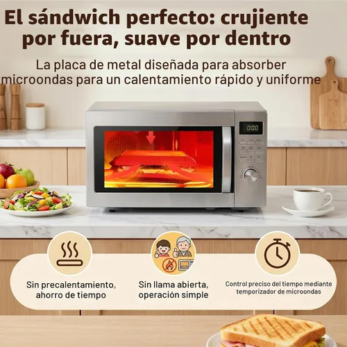 Vista 3 de Sandwichera para microondas, tostadora de microondas con correa de silicona ajustable, extraíble antiadherente para microondas a la parrilla
