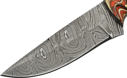 Vista 4 de Szco Supplies Cuchillo de caza exótico de madera torcida naranja de 8 pulgadas con funda