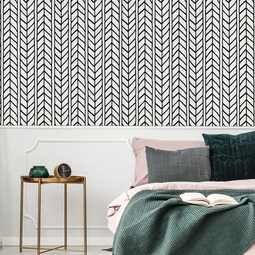 Vista 4 de Papel tapiz despegable y adhesivo en blanco y negro, papel tapiz geométrico adhesivo de 17.71 pulgadas X 393 pulgadas, removible con diseño