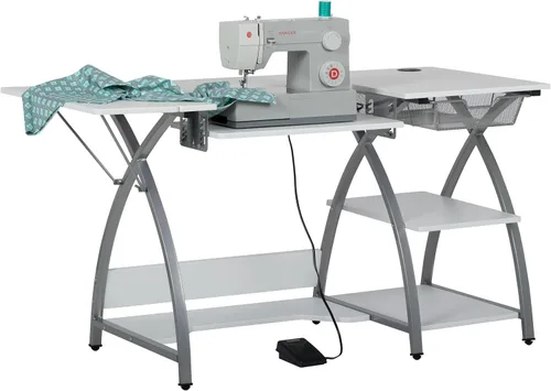 Vista 11 de Comet Plus - Mesa de costura y pasatiempos con estante lateral e inferior, también se puede utilizar como escritorio de computadora