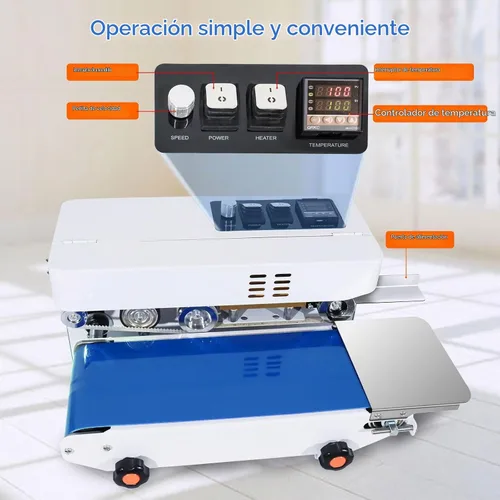 Vista 3 de Máquina selladora térmica comercial, máquina automática de sellado continuo de bandas de bolsas con control digital de temperatura, velocidad