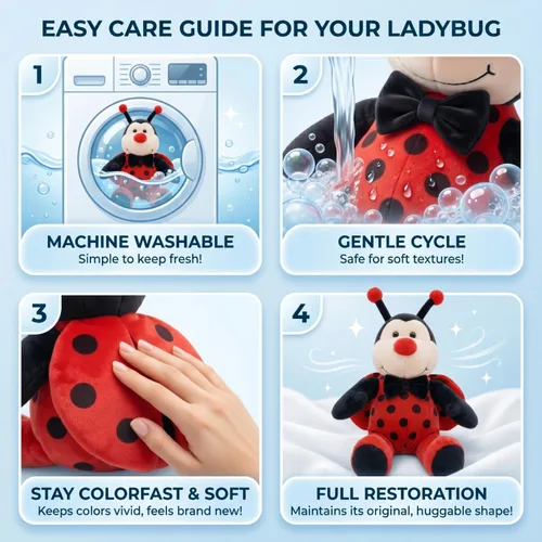 Vista 7 de Garden Buzz Cuties Ladybug - Peluche de mariquita, escarabajo, insecto, suave, con alas rojas y lazo negro, amigo de abeja, regalo para niños