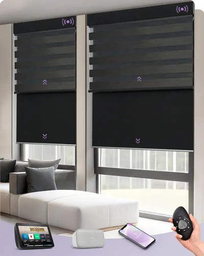 Vista 8 de Graywind Persianas dobles motorizadas para ventanas, persianas dobles inteligentes opacas y filtrantes de luz, persianas motorizadas con control