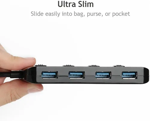 Vista 3 de Ultra Slim USB Hub 3.0, 4 puertos USB Splitter USB de alta velocidad con interruptores de encendido y apagado individuales para laptop, computadora