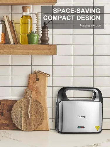 Vista 5 de Reemix Máquina 3 en 1 para Waffles, Parrilla y Sándwiches, Prensa Panini y Plancha para Waffles con Placas Antiadherentes Removibles, Perfecta