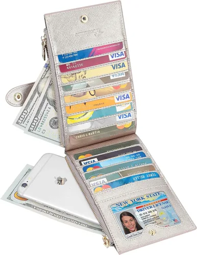 Vista 2 de Travelambo RFID Billetera de mujer con varios compartimientos para varias tarjetas con bolsillo con cierre, talla única