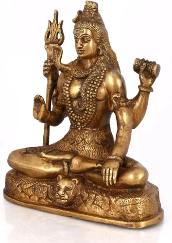 Vista 2 de Estatua de latón antiguo de Shiva, escultura/estatuilla de bendición de Shiva, ídolos grandes para decoración del hogar y regalos