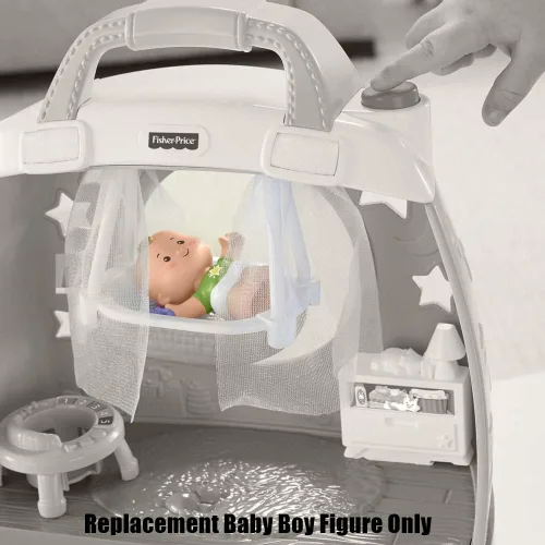 Vista 3 de Pieza de repuesto para el juego de guardería Fisher-Price Little People Cuddle 'n Play - GKP70 ~ Figura de bebé niño ~ Cabello rubio ~ Camisa verde