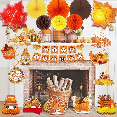 Vista 4 de Suministros de decoración de fiesta de Acción de Gracias, decoraciones de otoño de Acción de Gracias, incluyendo pancarta de Acción de Gracias