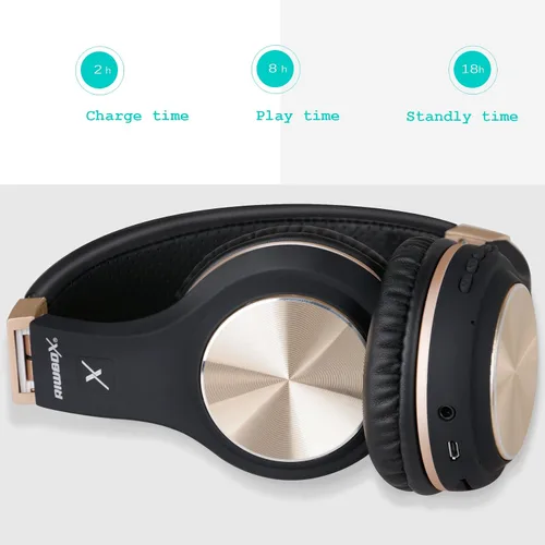 Vista 4 de Auriculares Bluetooth Riwbox, XBT-80 - Auriculares inalámbricos plegables con Bluetooth, estéreo, con micrófono y control de volumen, con cable e