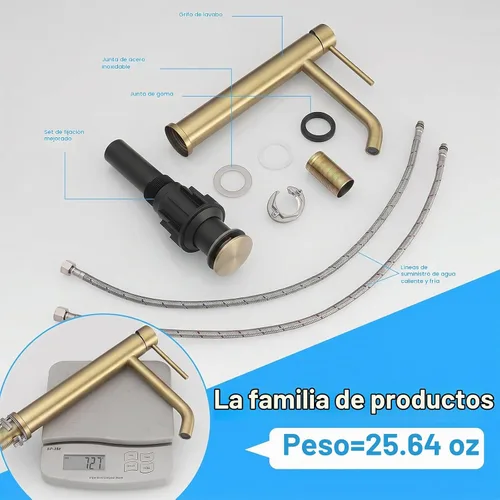 Vista 5 de BWE Grifo de fregadero de oro cepillado, acero inoxidable resistente al