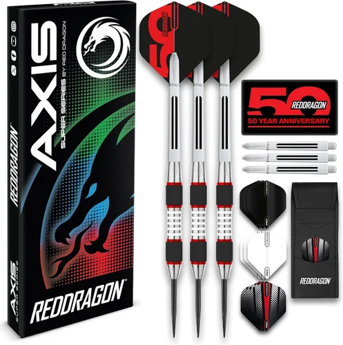 Vista 7 de RED DRAGON Axis Professional Darts Set - 85% Tungsten Darts with Flights, Shafts & Wallet, Soft Tip 18g and Steel Tip 24g - 28g