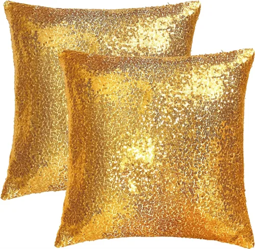 Vista 9 de iMaylex Juego de 2 fundas de almohada decorativas cuadradas brillantes con lentejuelas para Pascua, fiesta lumbar, otoño, boda, Navidad, Año Nuevo