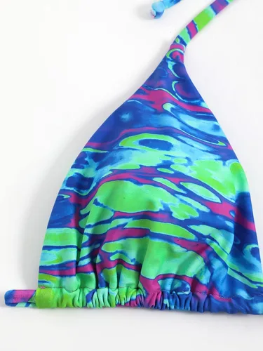Vista 3 de SHENHE Traje de baño de 4 piezas con estampado cruzado y cuello halter triangular para mujer